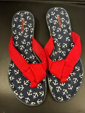 Tidewater blue anchor flip flops with red knots